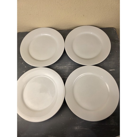 4 Crate‎ & Barrel Aspen White 8 3/8" Rimmed Salad Dessert Plates Indonesia - Picture 1 of 7